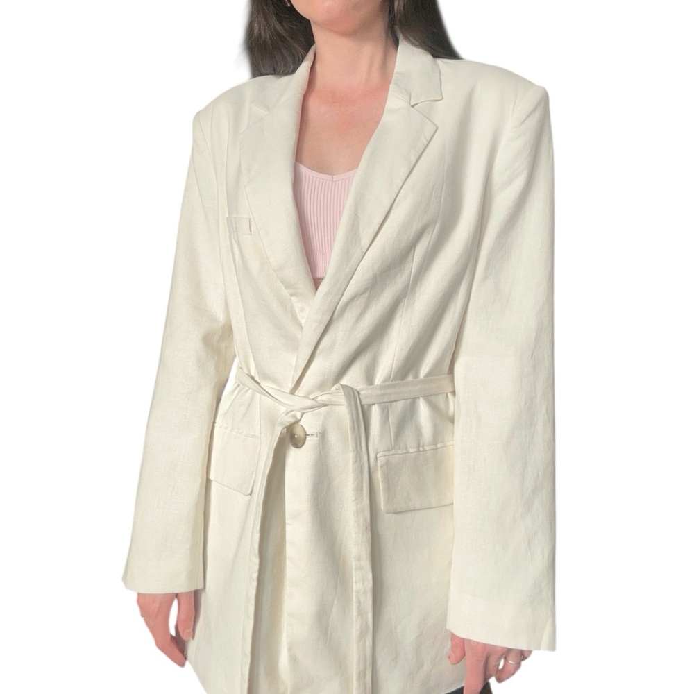 Zara Linen Off White Blazer with Belt - Picture 5 of 8